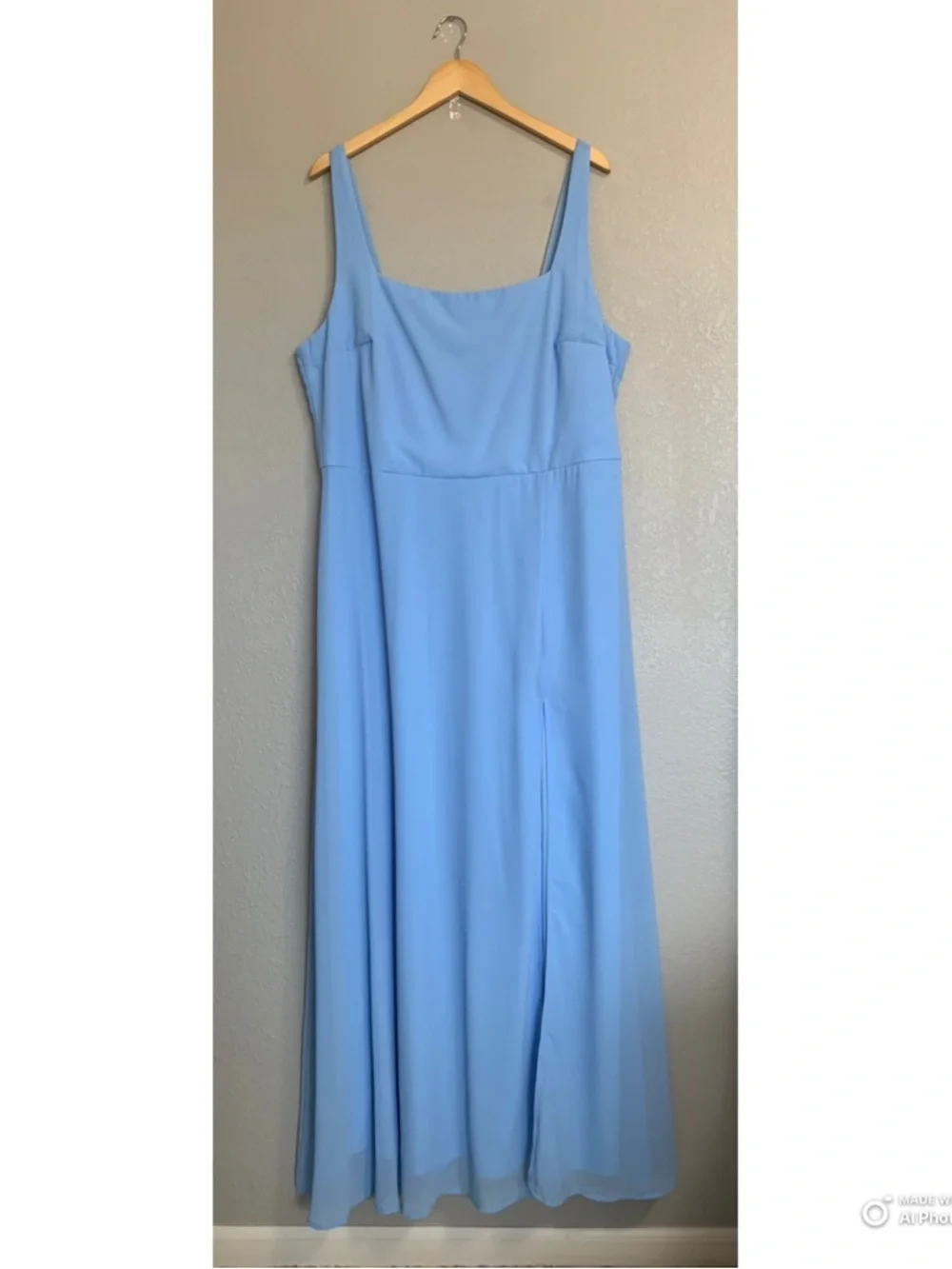 Lulu's Sky Blue Square Neck Maxi Dress with Front Slit